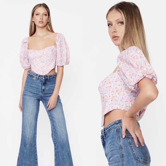 Women Pink Heart Organza Bardot Flounce Sleeve Top